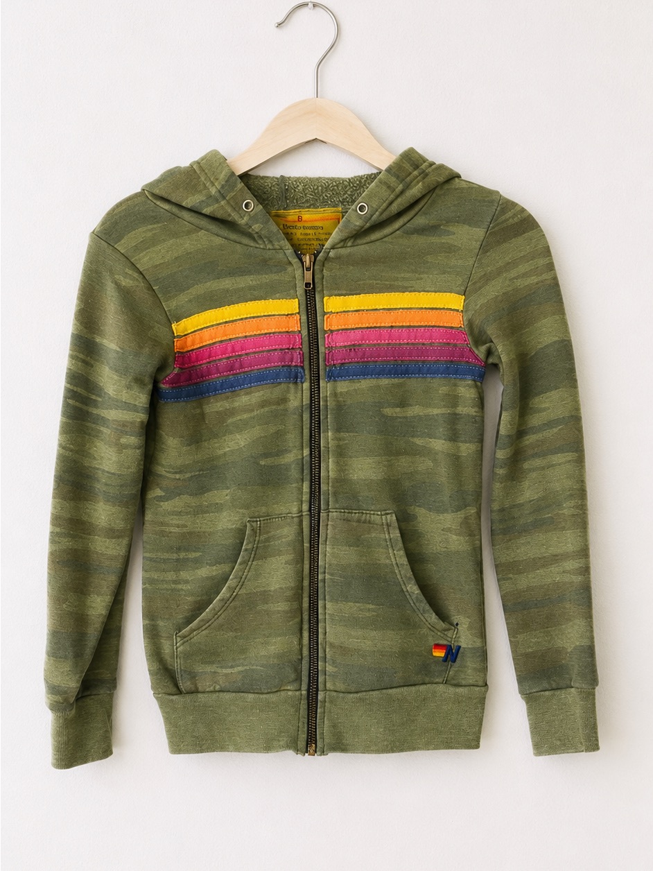 Aviator Nation Kids Olive Green Hoodie With Rainbow Stripes